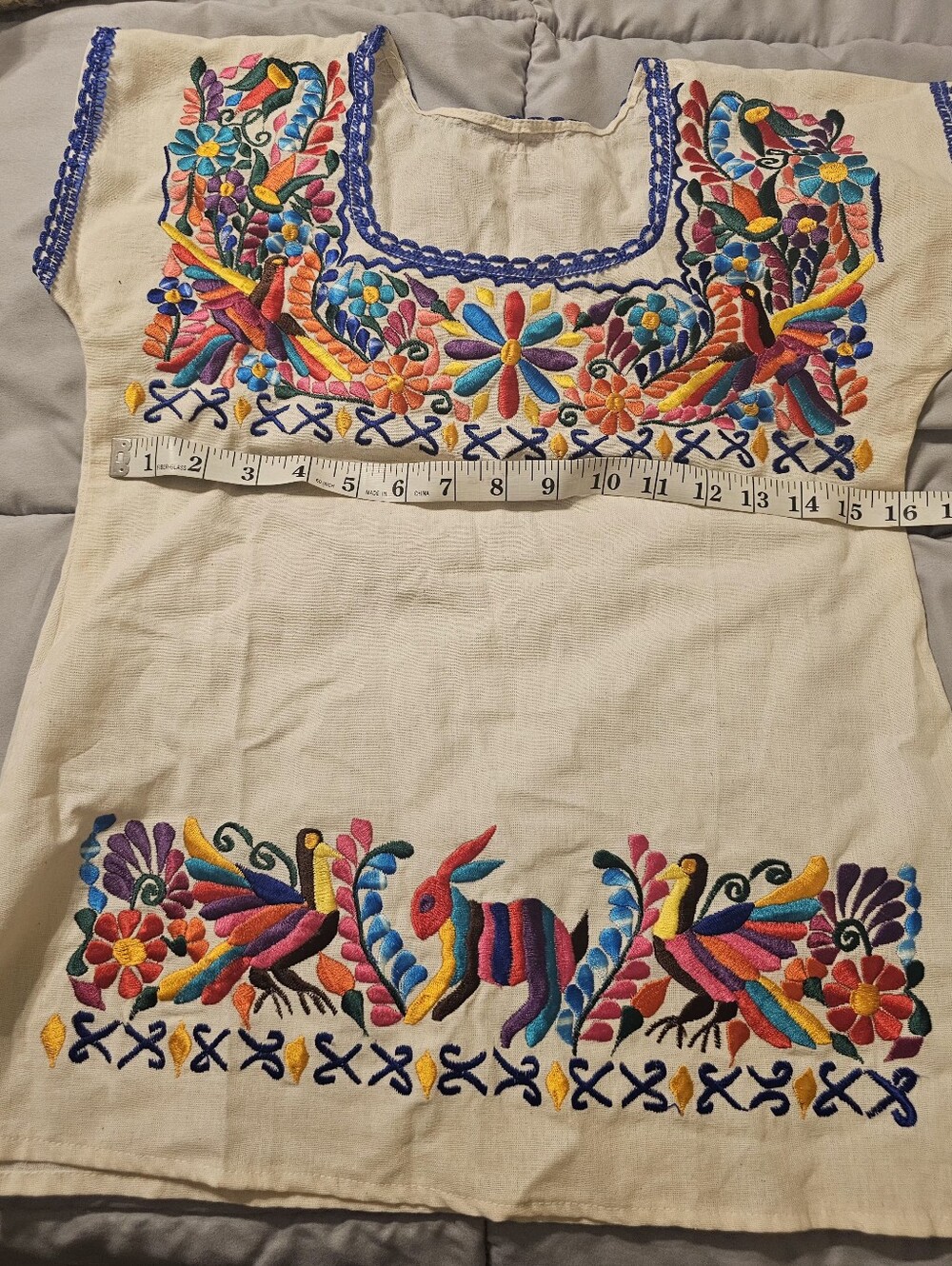 Embroidered Cotton Girls' Top - Cream with Multicolor Floral Motif
